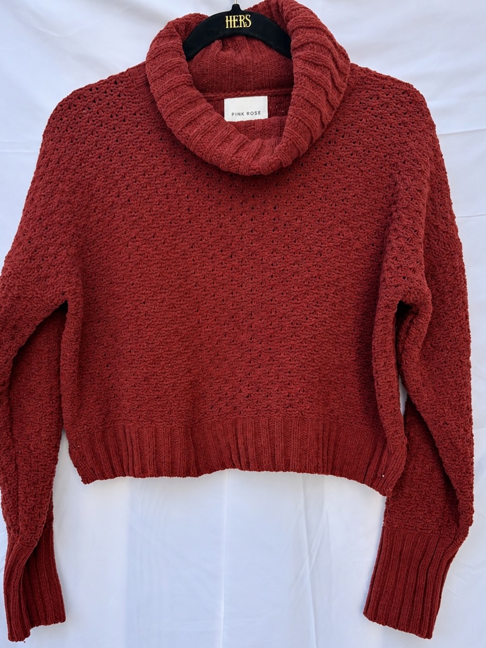 Pink Rose Burgundy Cowl Neck Chunky Knit Long Sleeve Sweater Large